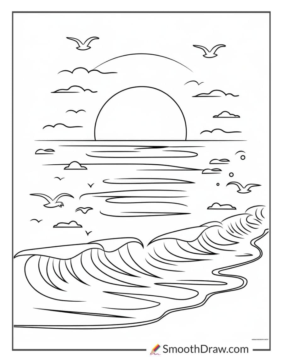 Sunset with Ocean Waves