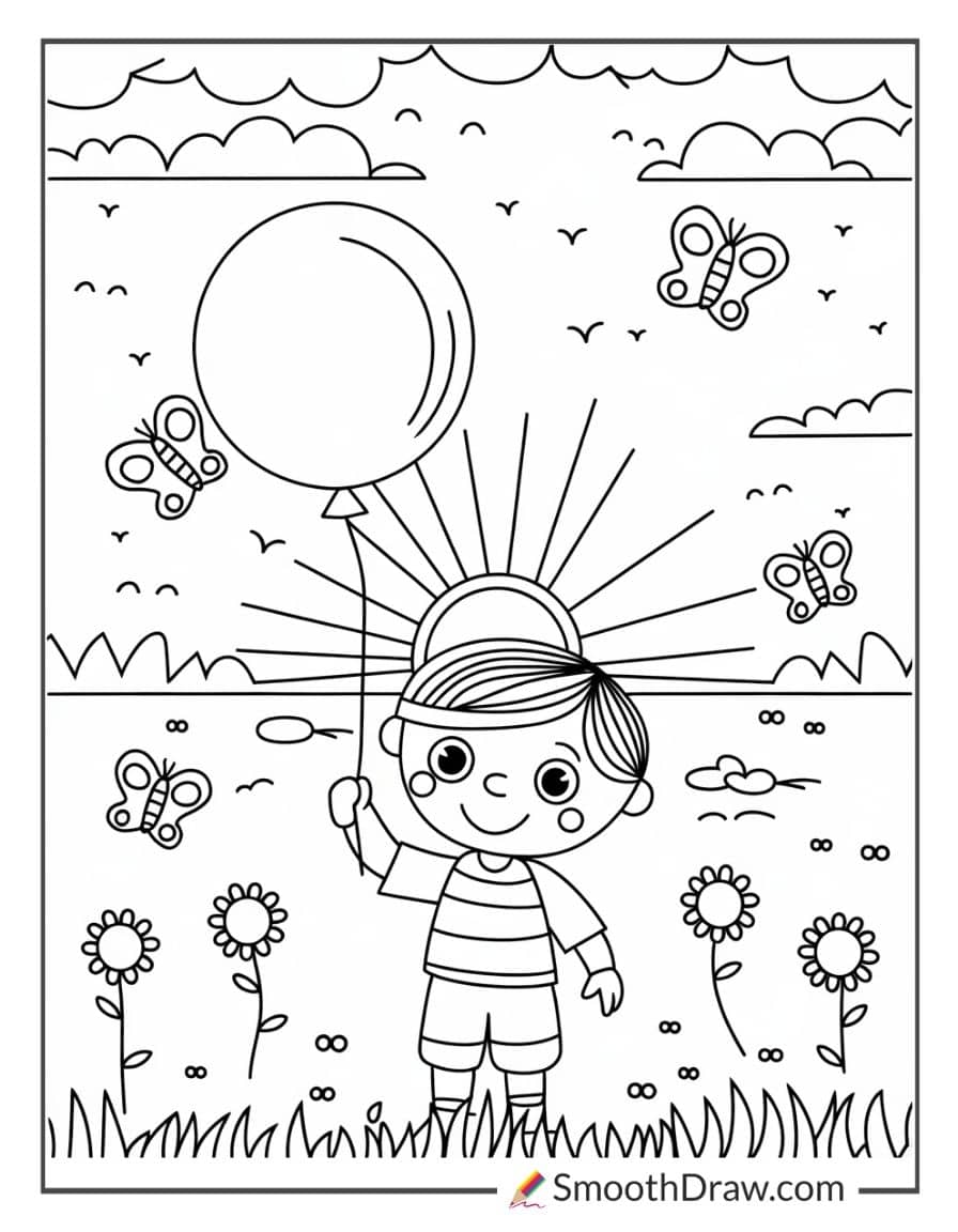 Sunset with child and balloon