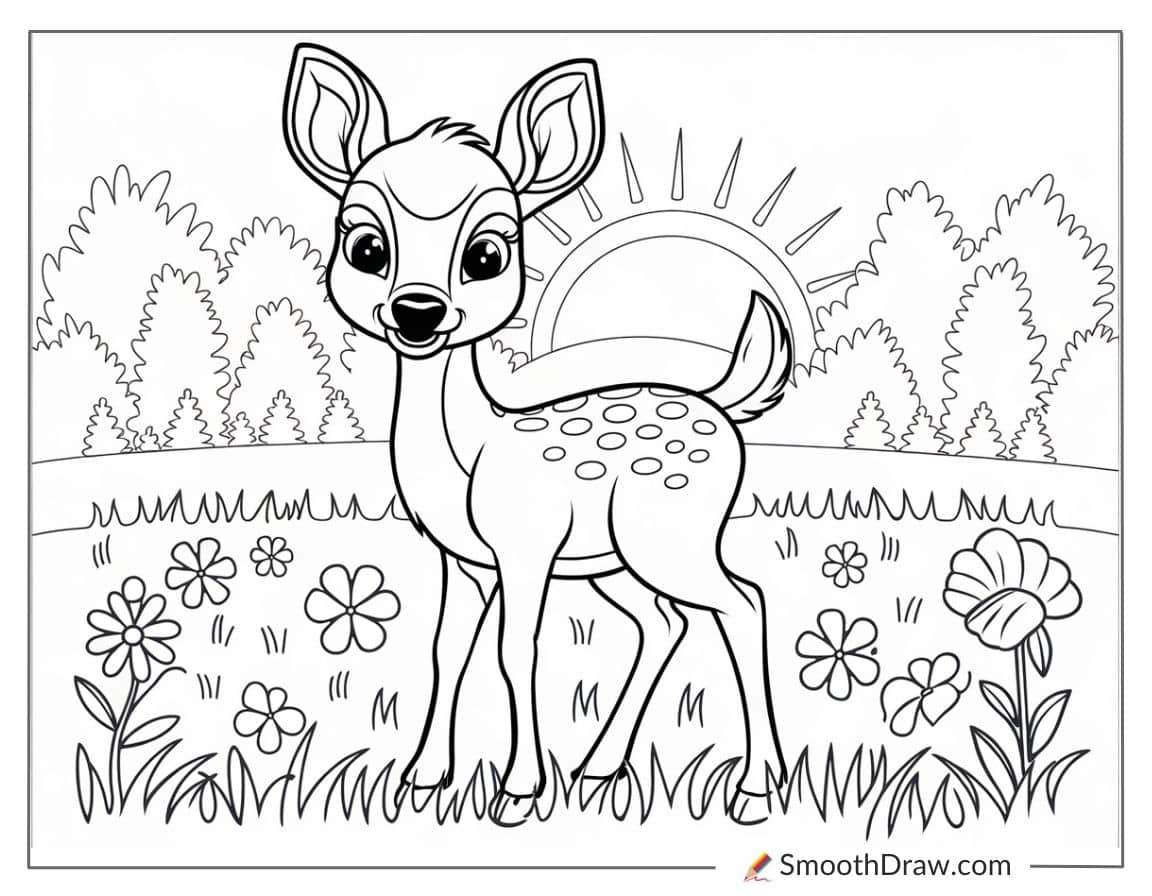 Sunset with deer in field