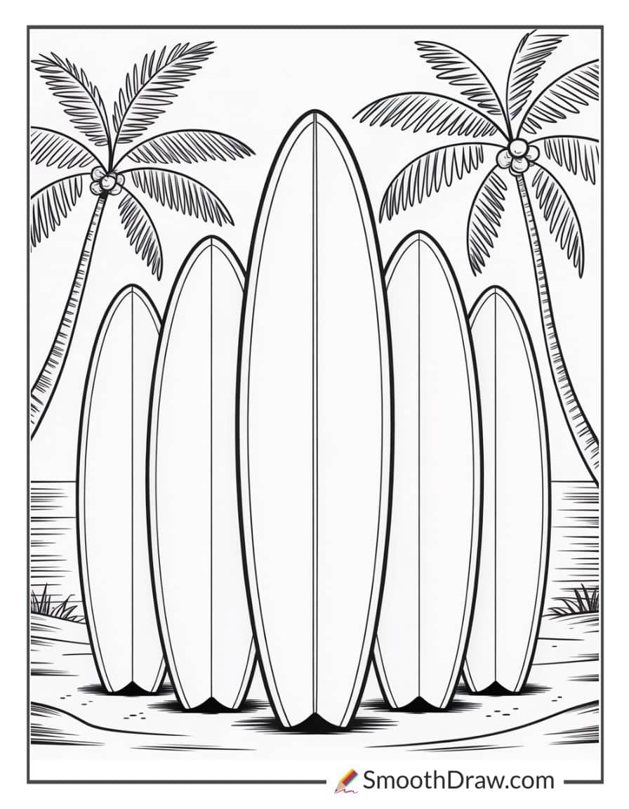 Surfboards standing in sand