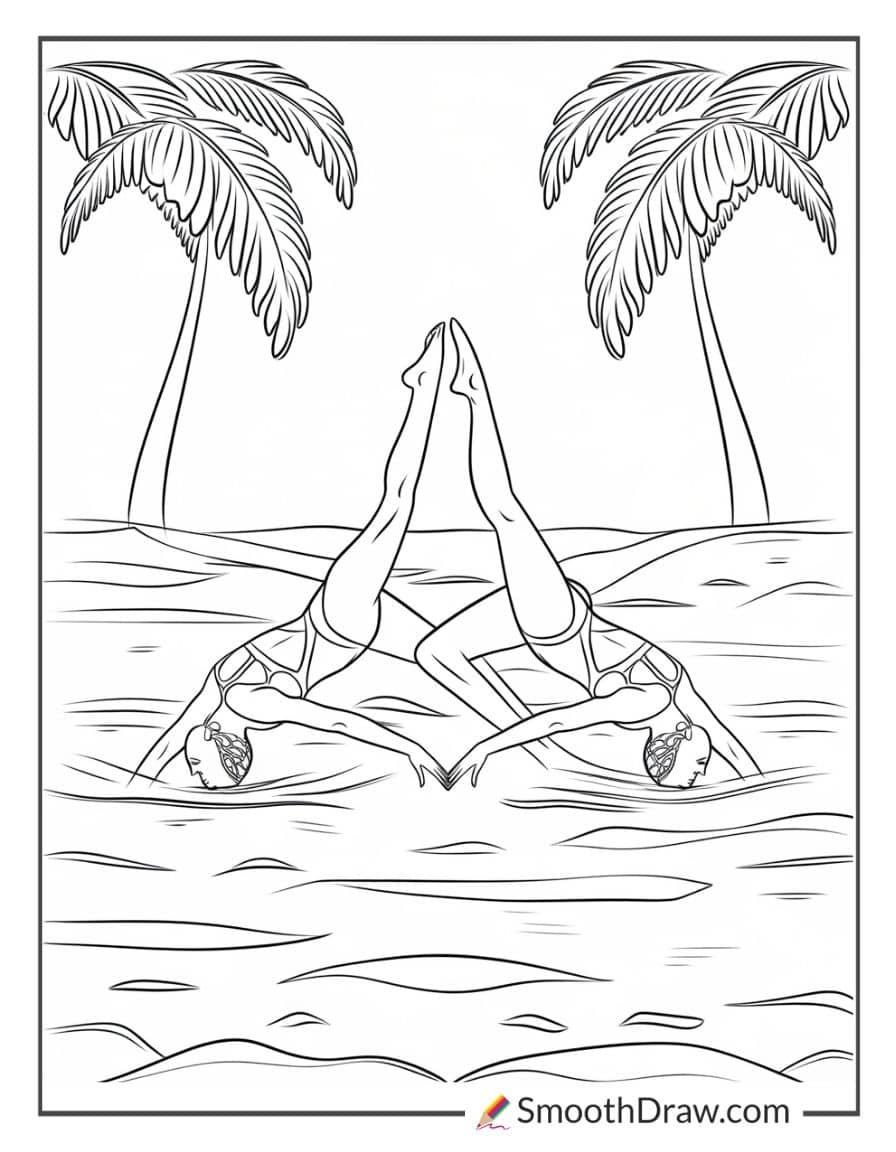 Synchronized swimmers in a routine