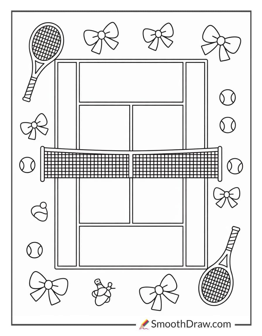 Tennis court with pastel rackets