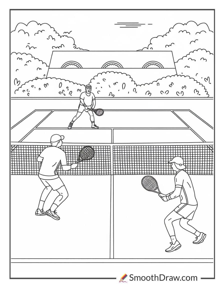 Tennis doubles match in action