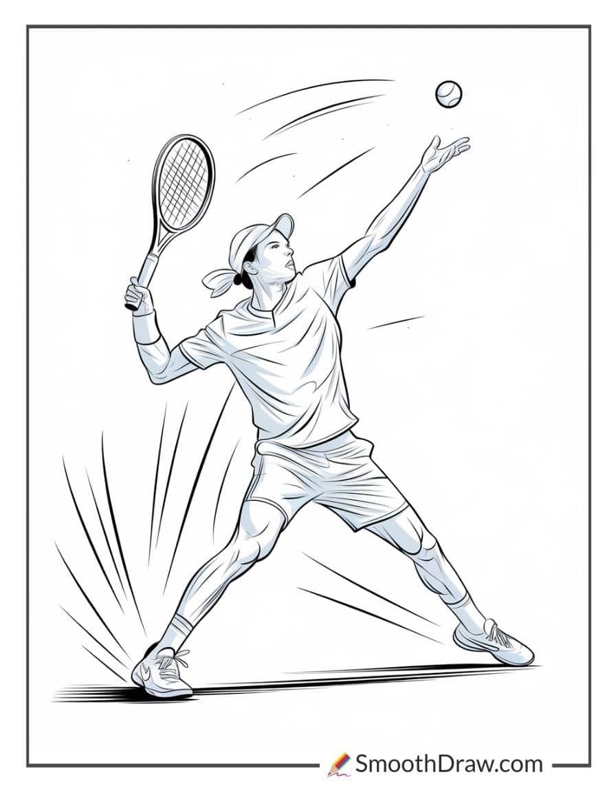 Tennis player serving the ball coloring page