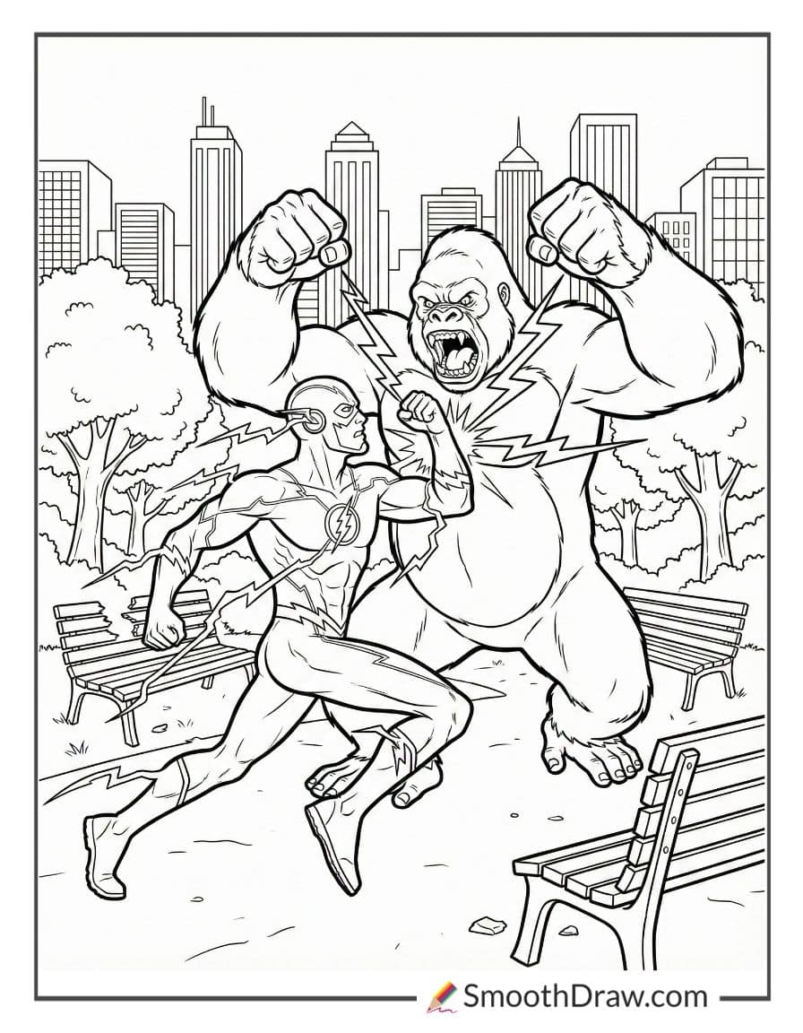 The Flash fighting Gorilla Grodd coloring page