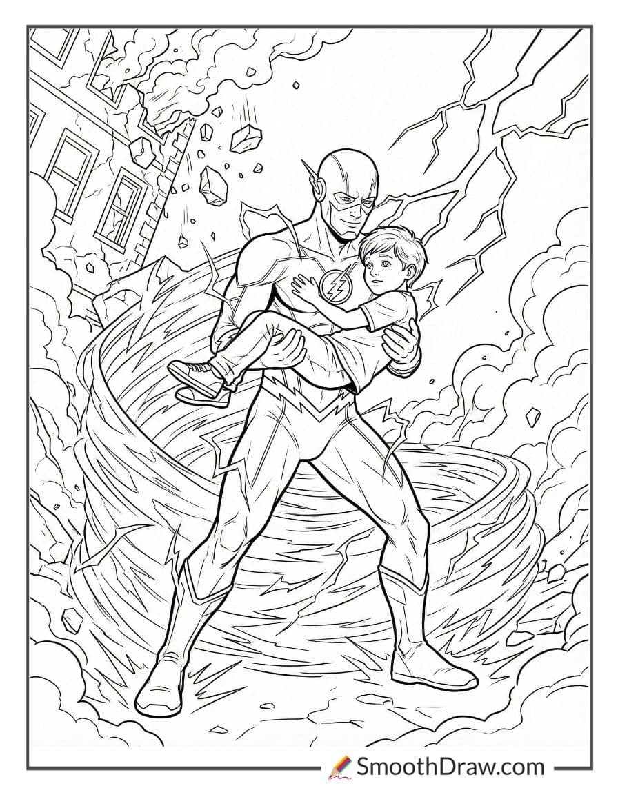 The Flash rescuing a child from danger