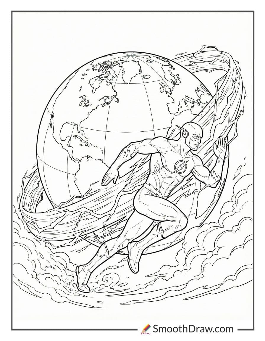 The Flash running around the Earth coloring page