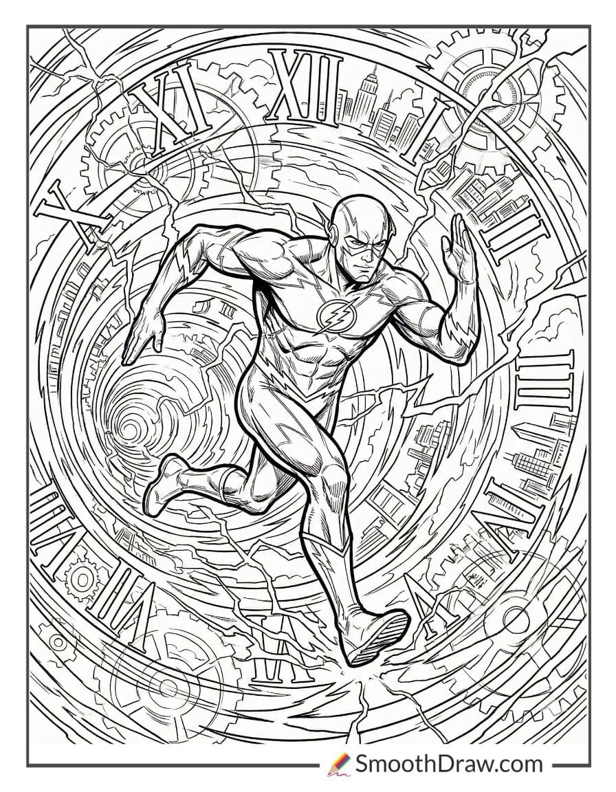 The Flash speeding through a time portal