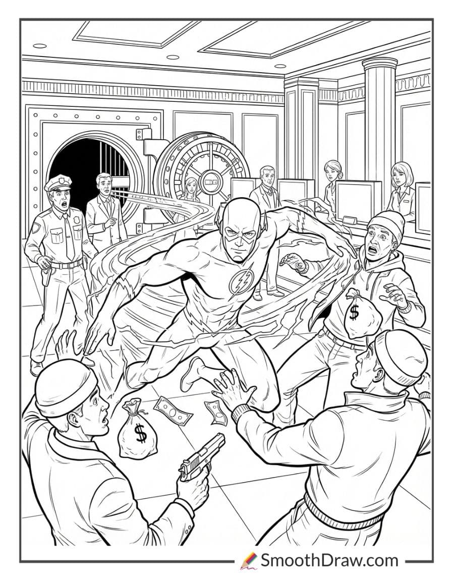 The Flash stopping a bank robbery