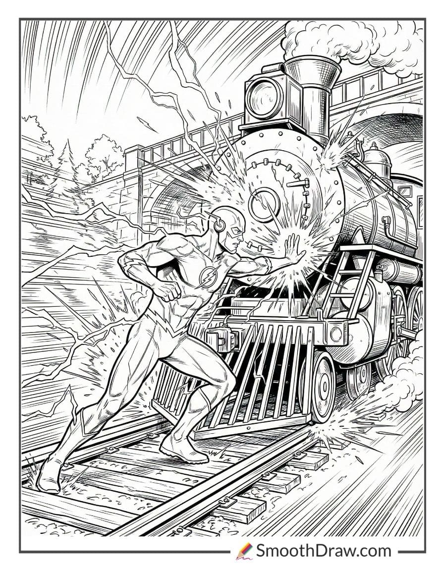 The Flash stopping a runaway train