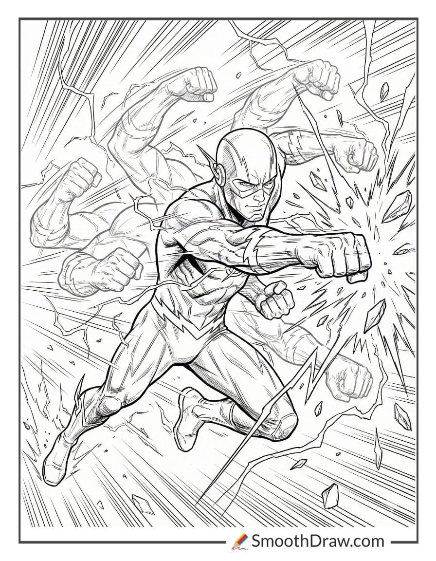 The Flash using super speed punches