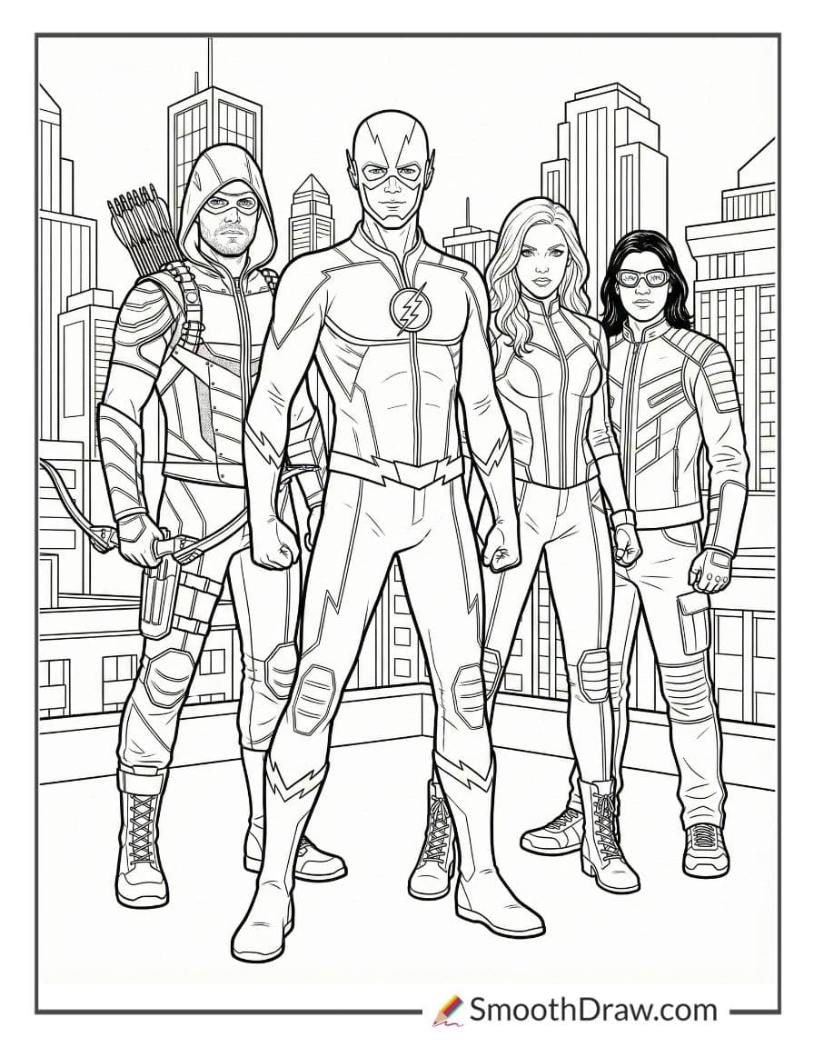 The Flash with Team Arrow for coloring