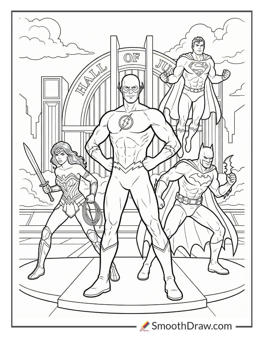 The Flash with other Justice League heroes