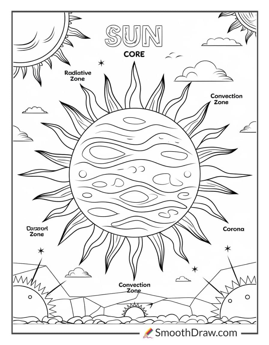 The Sun and Its Layers Coloring Page