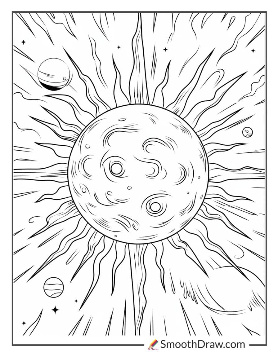 The Sun with Solar Flares for Coloring