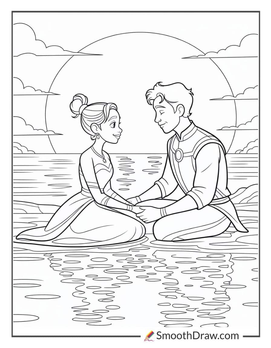 Tiana and Naveen at sunset