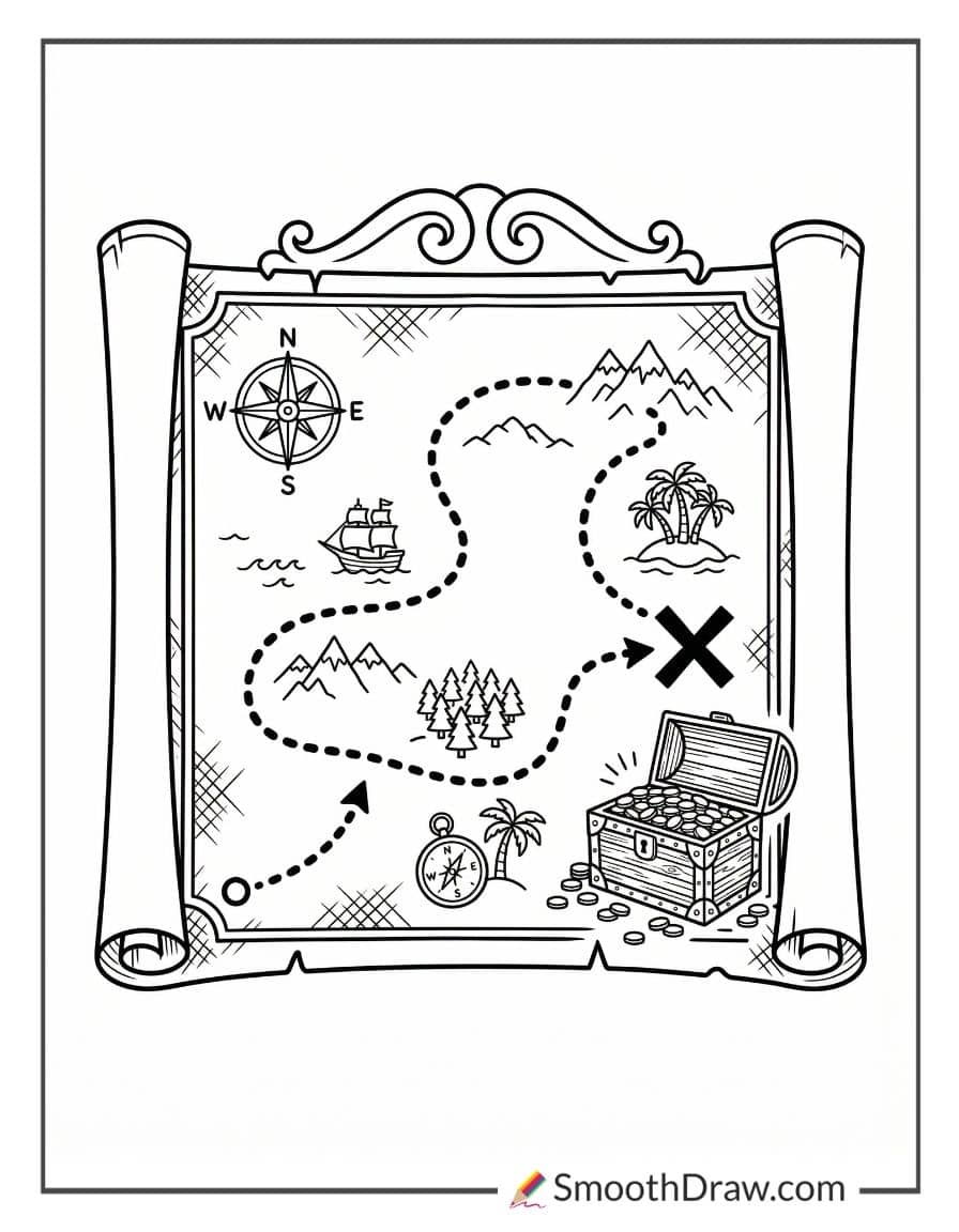 Treasure map leading to money chest