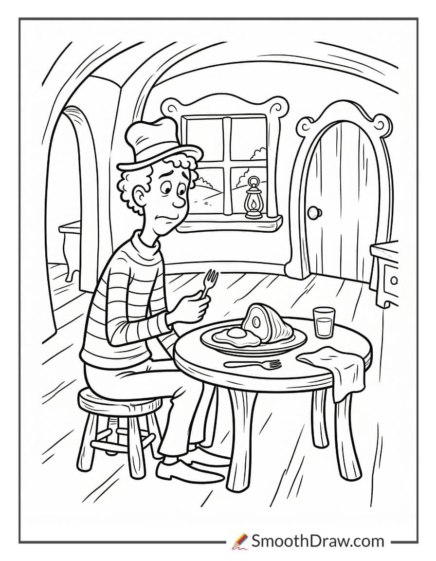 Trying Green Eggs In A House Coloring Page