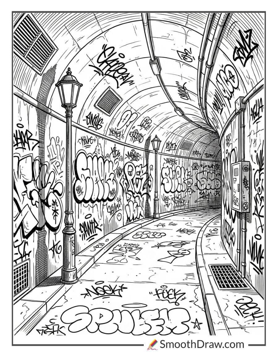 Urban tunnel graffiti for coloring