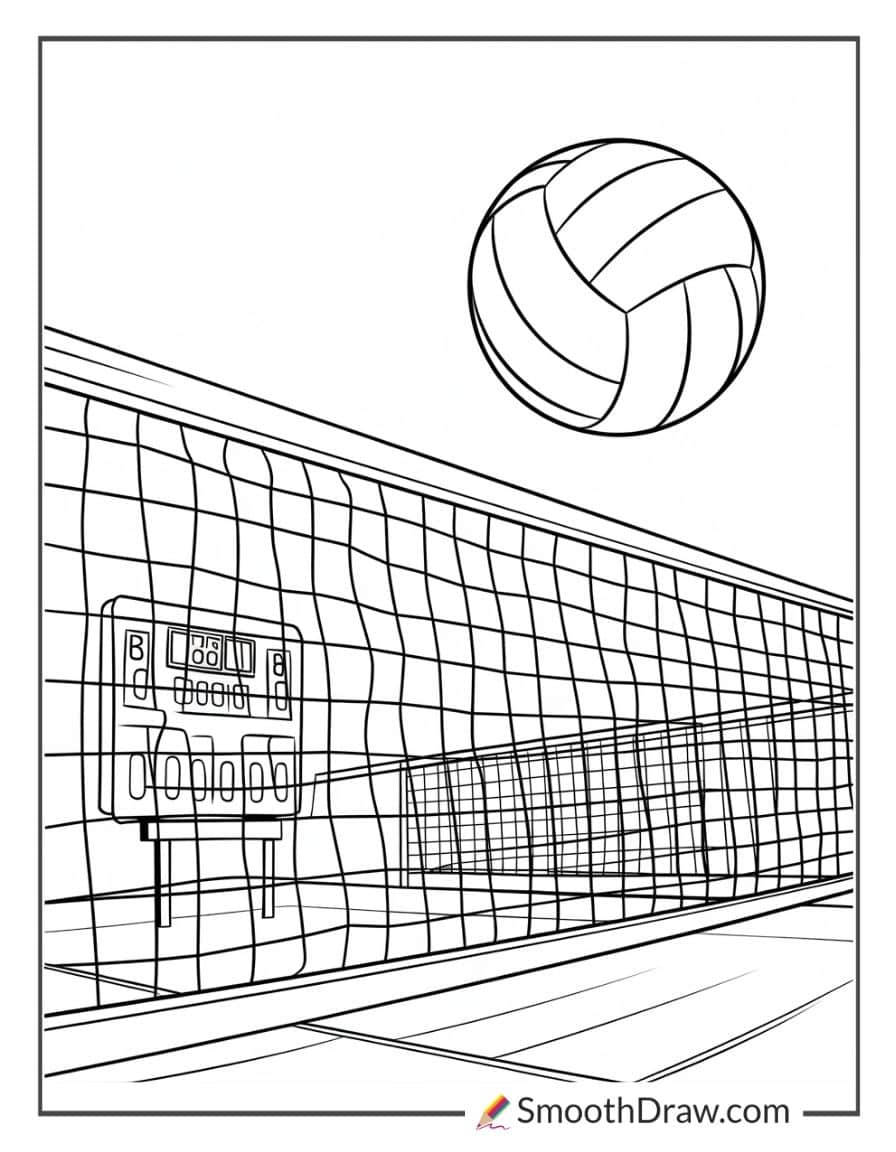 Volleyball court with scoreboard