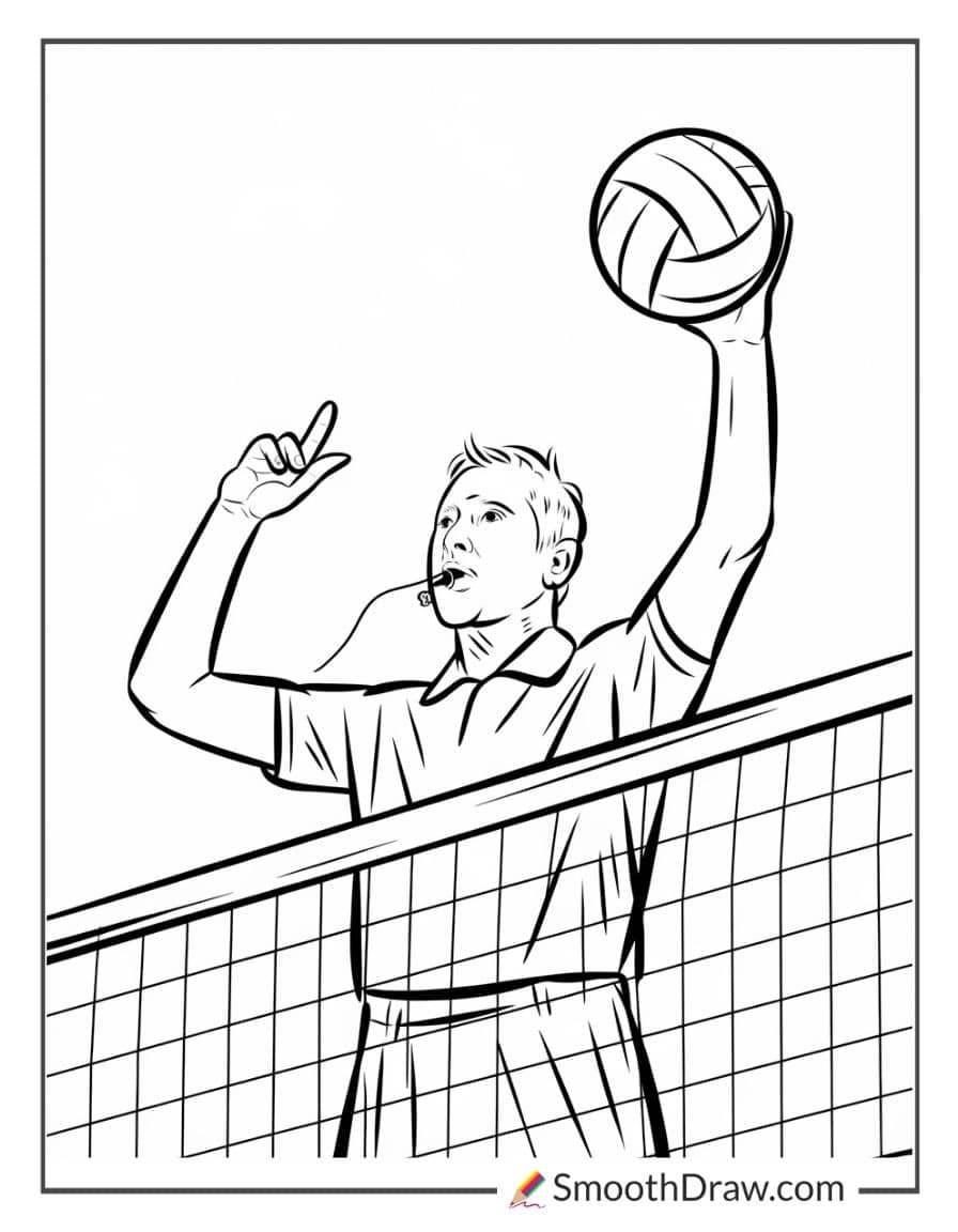 Volleyball referee with whistle coloring sheet