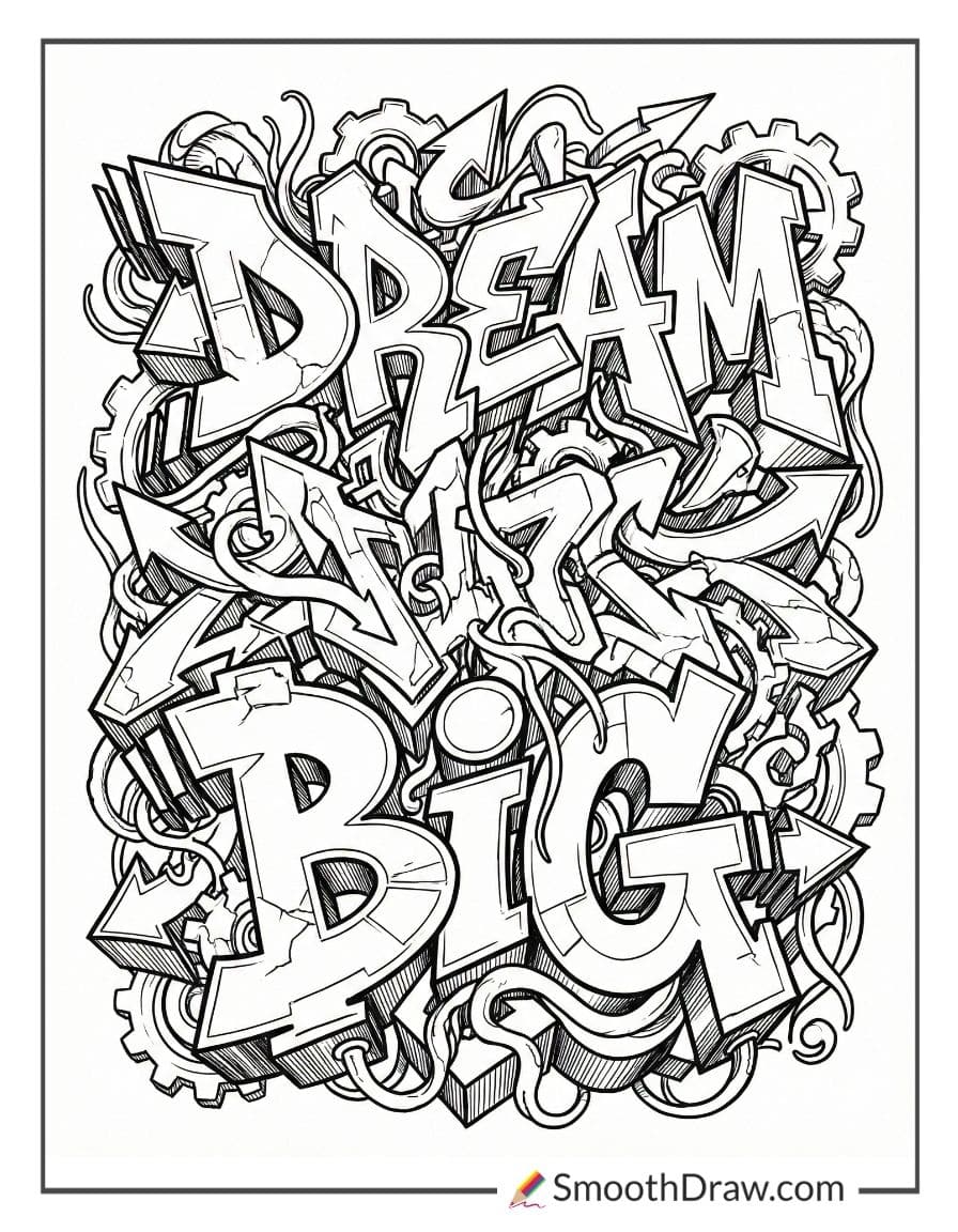 Wildstyle graffiti letters coloring page