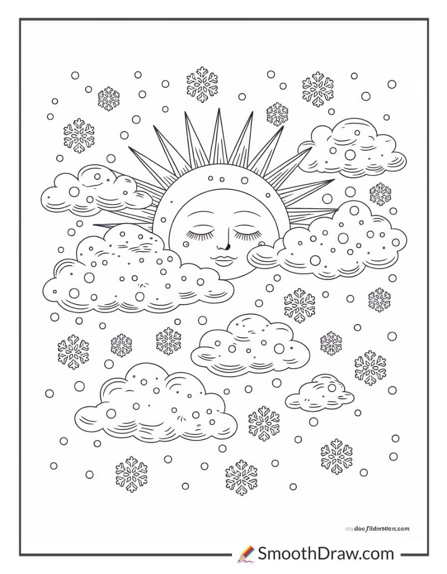 Winter Sun with Snowflakes