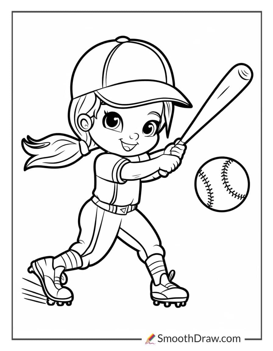 Young Girl Playing Baseball