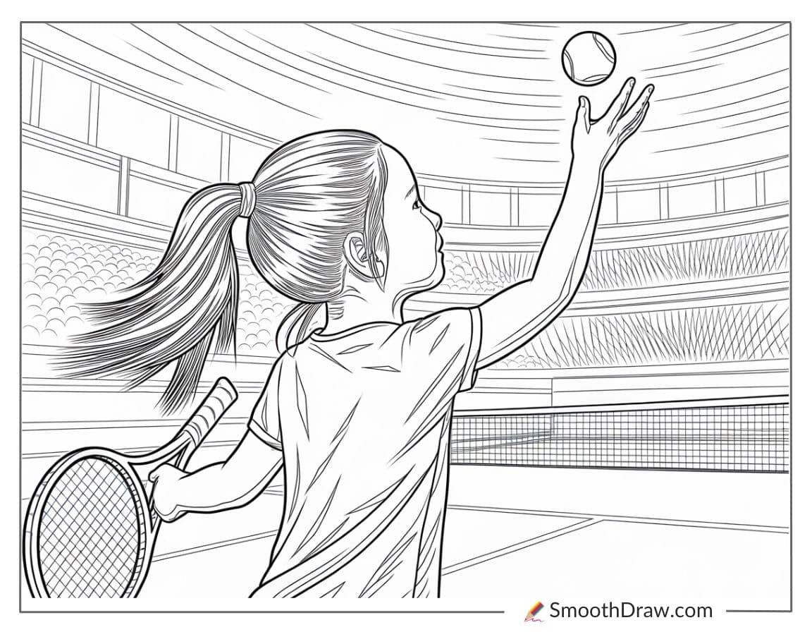 Young girl learning to serve