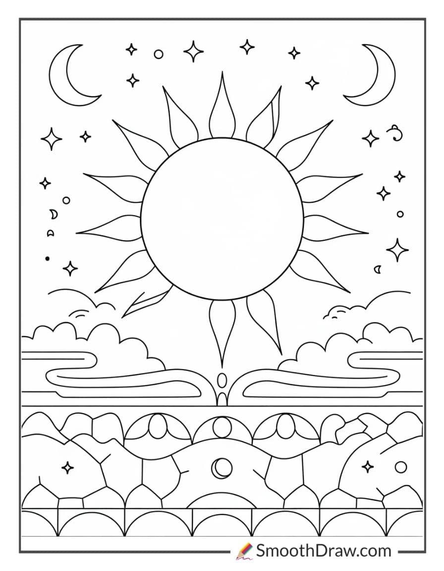 Zentangle Sun for Coloring