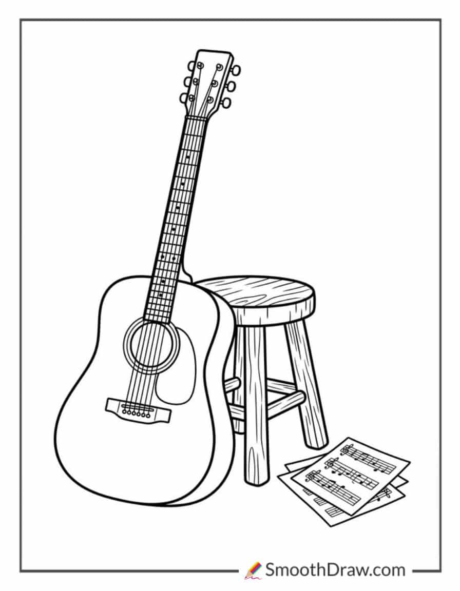 Acoustic Guitar Coloring Page