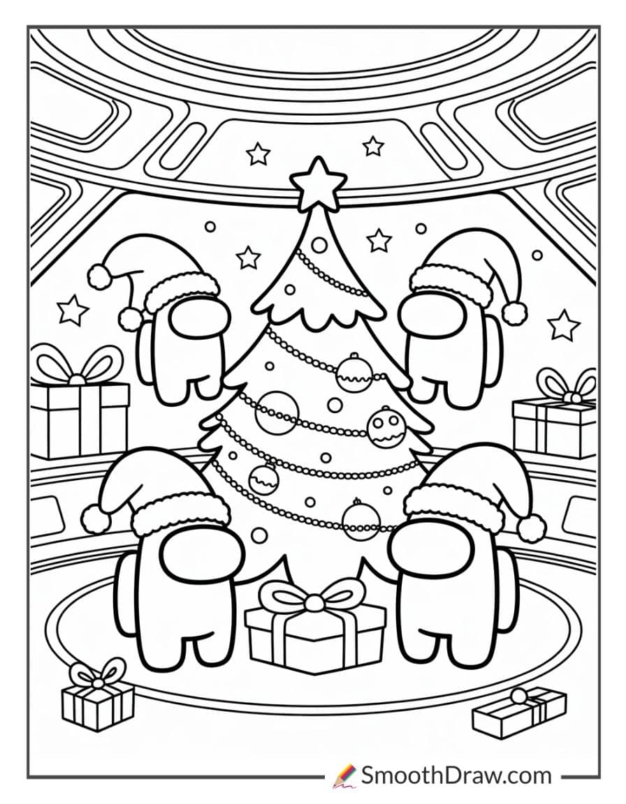 Among Us Christmas Coloring Sheets