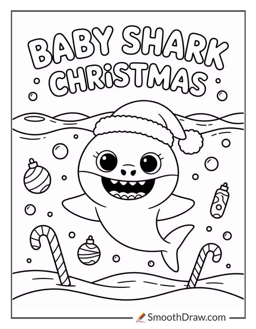 Baby Shark Christmas Coloring Page
