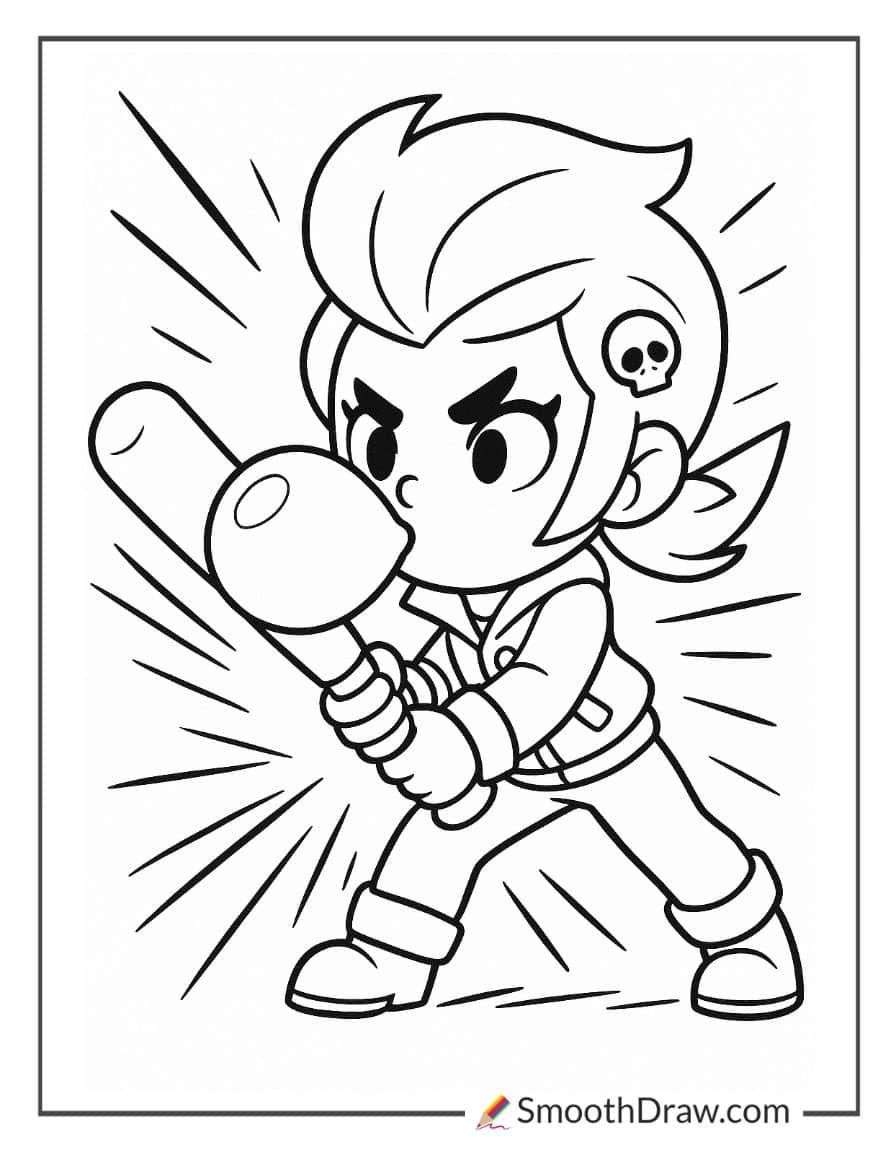 bibi swinging her baseball bat coloring page
