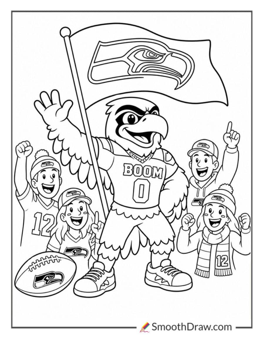 Boom Mascot Waving Flag