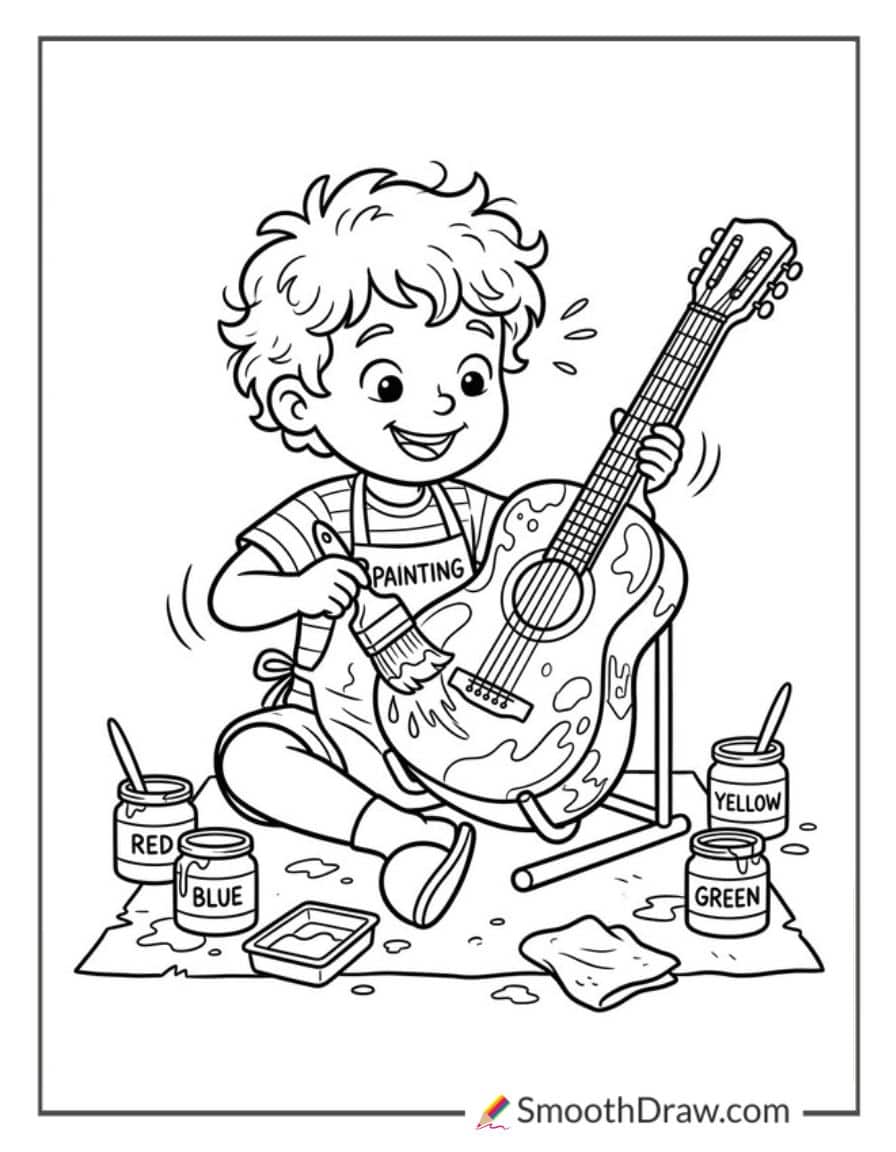Child Painting A Guitar Body