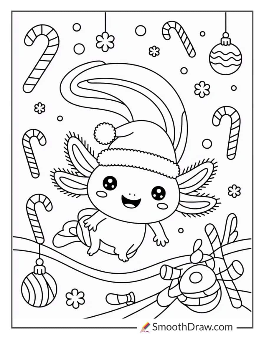 Christmas Axolotl Coloring Page