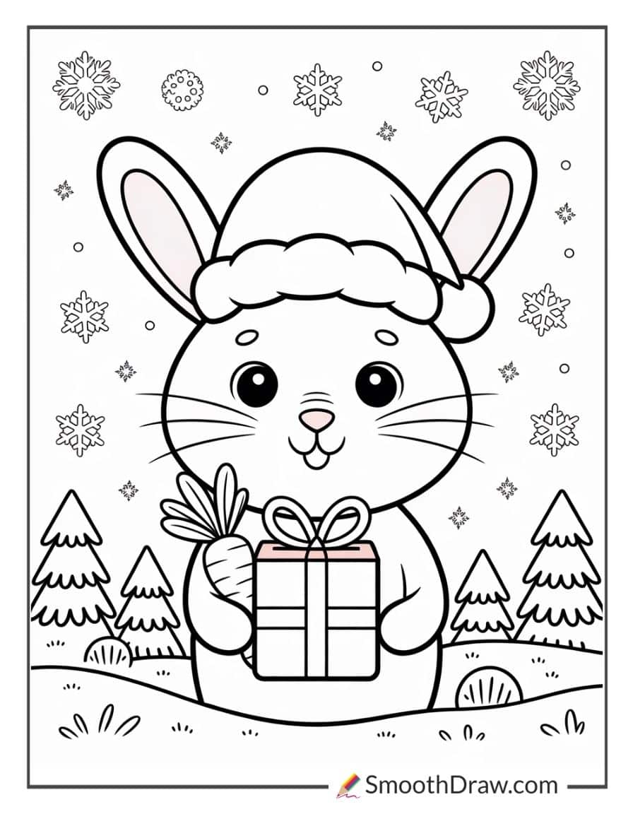 Christmas Bunny Coloring Page