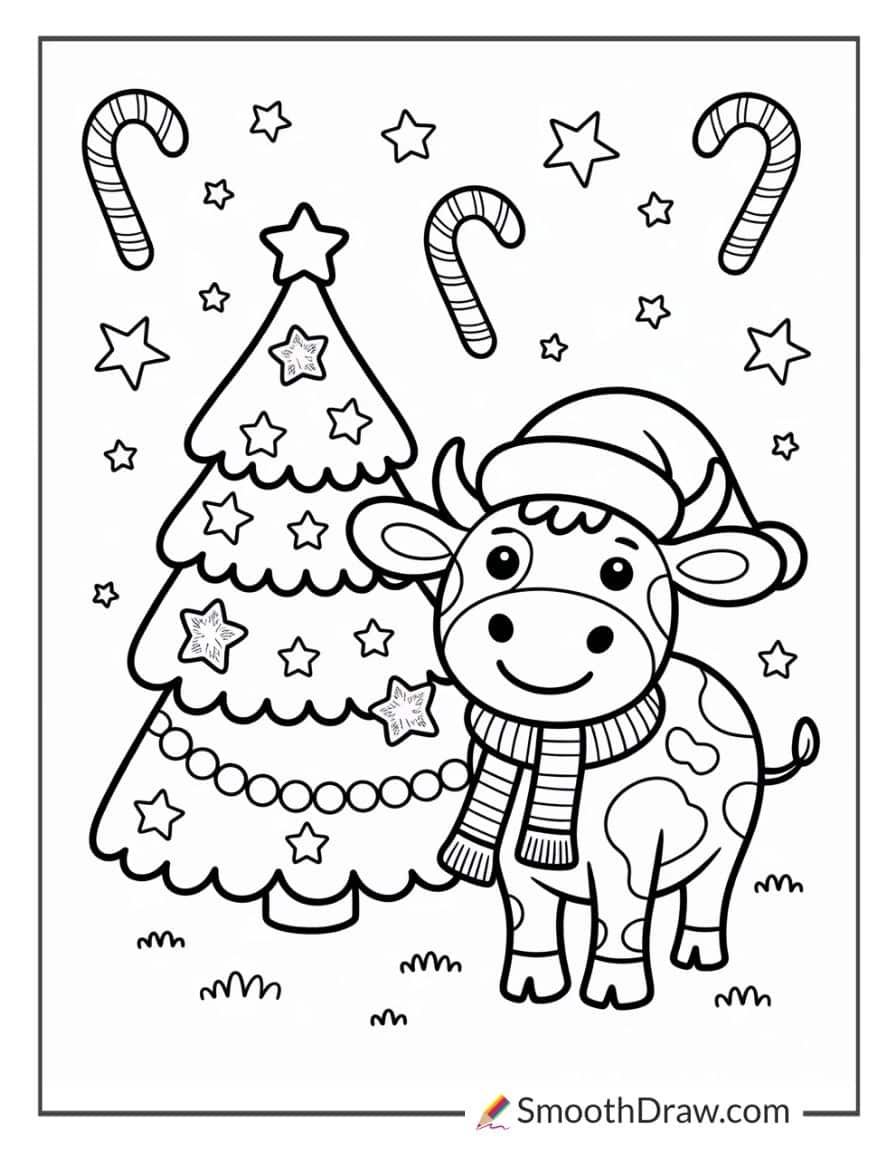 Christmas Cow Coloring Pages