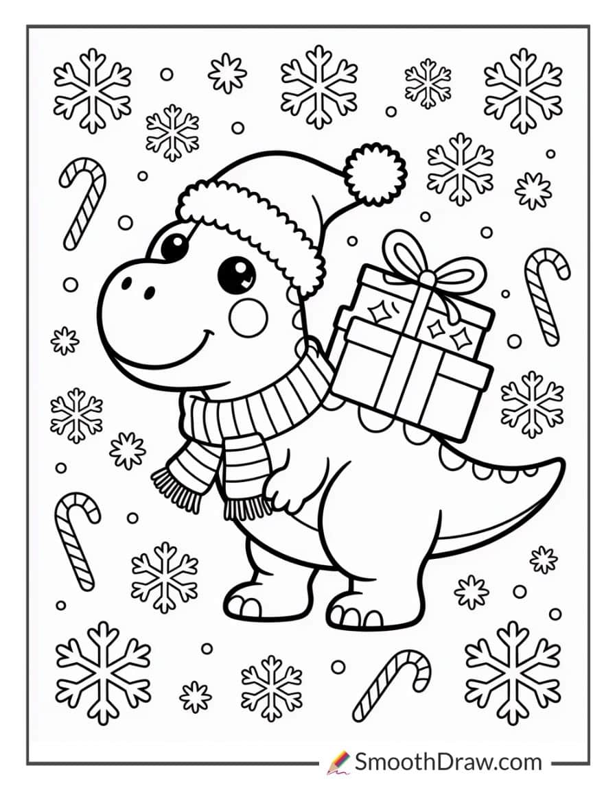 Christmas Dinosaur Coloring Pages