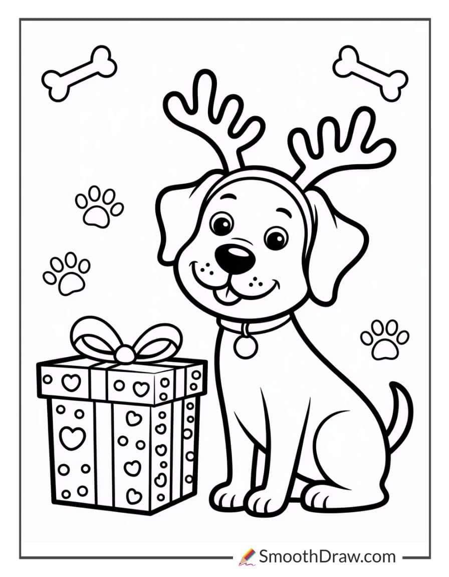 Christmas Dog Coloring Page
