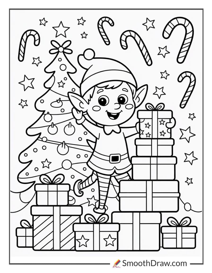 Christmas Elf Coloring Page