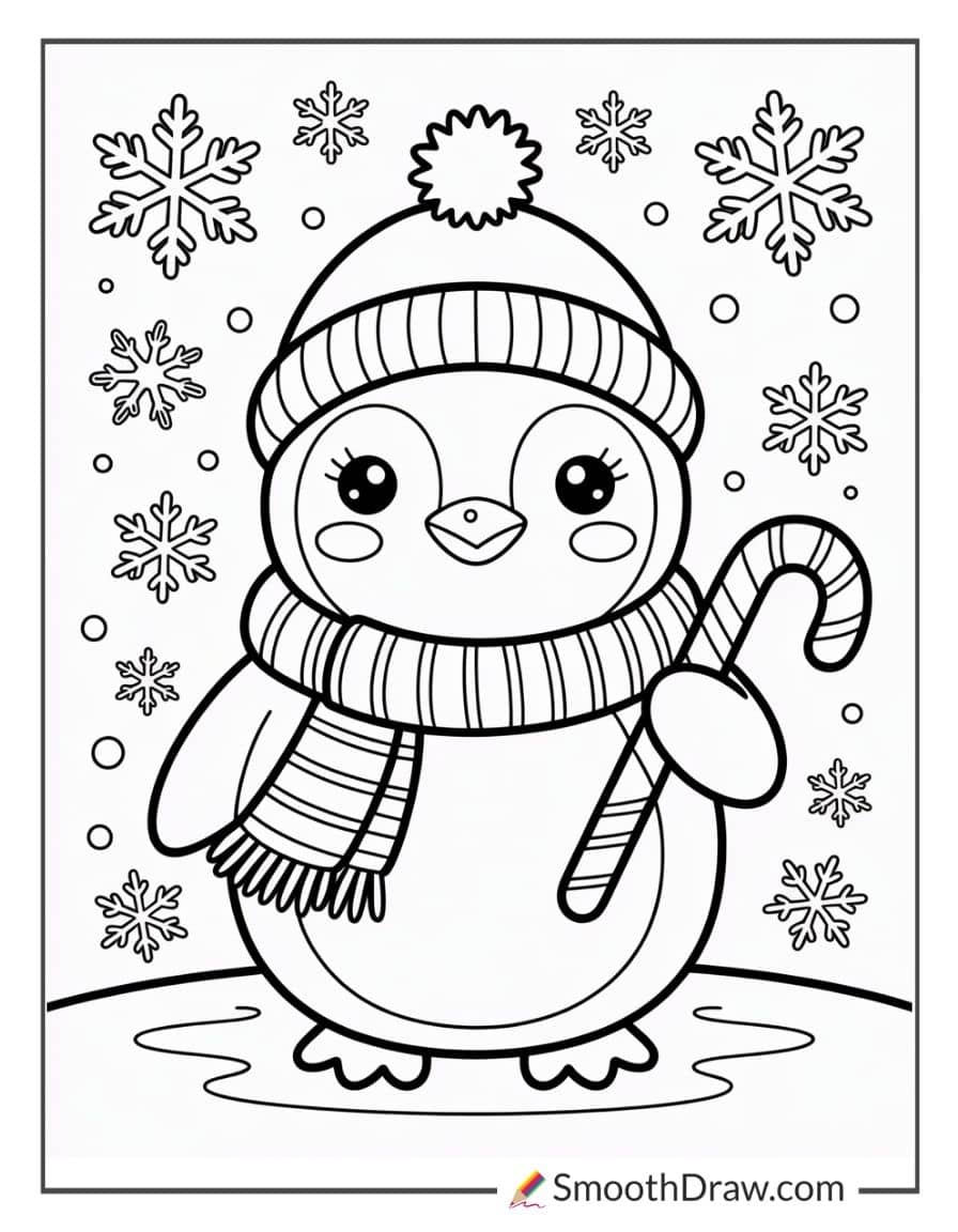 Christmas Penguin Coloring Page