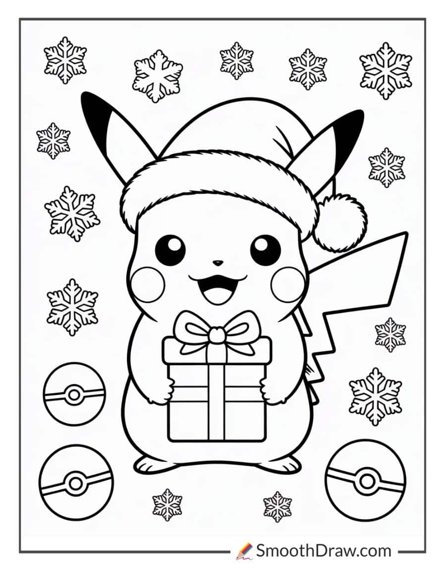 Christmas Pikachu Coloring Page 1