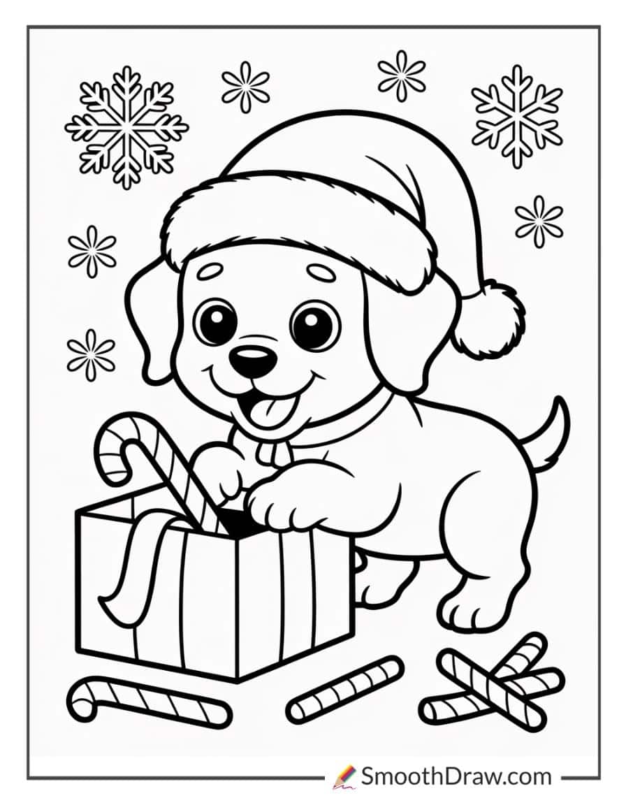 Christmas Puppy Coloring Page