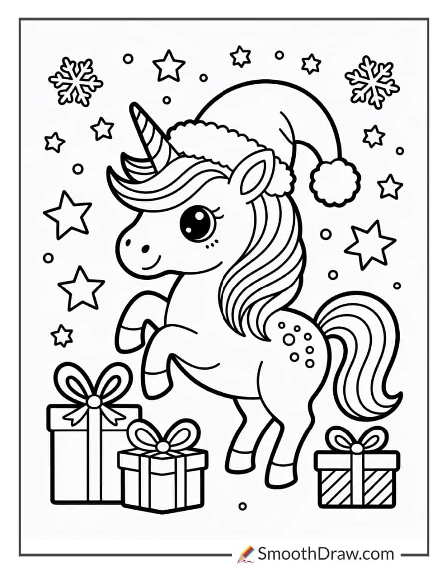 Christmas Unicorn Coloring Pages