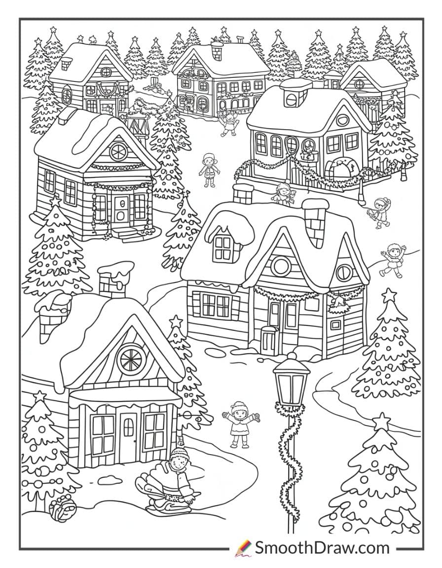 Christmas Village Coloring Pages