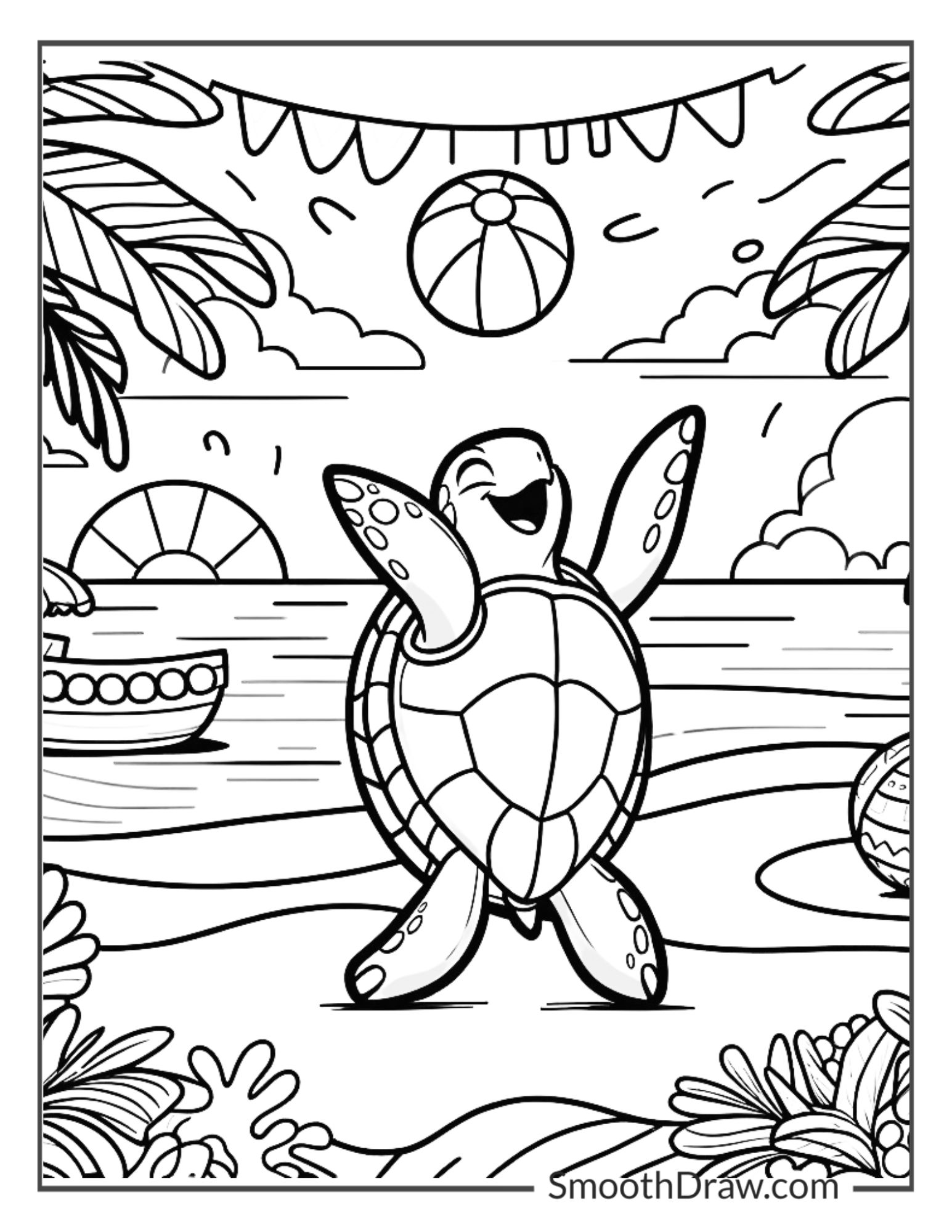dancing turtle at a beach party