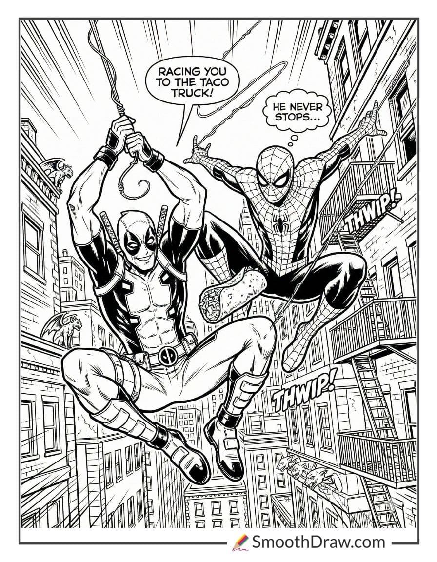 deadpool and spiderman coloring pages