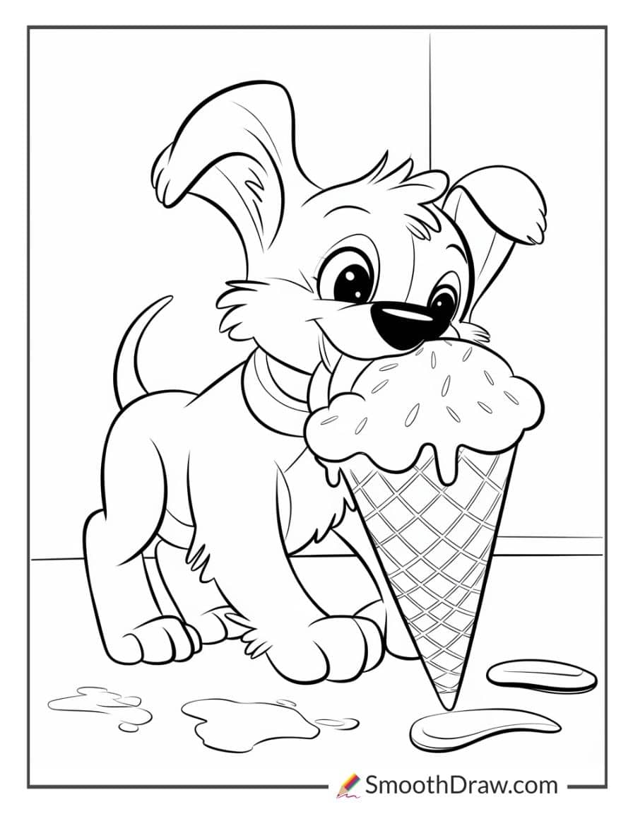 dog and ice cream coloring page